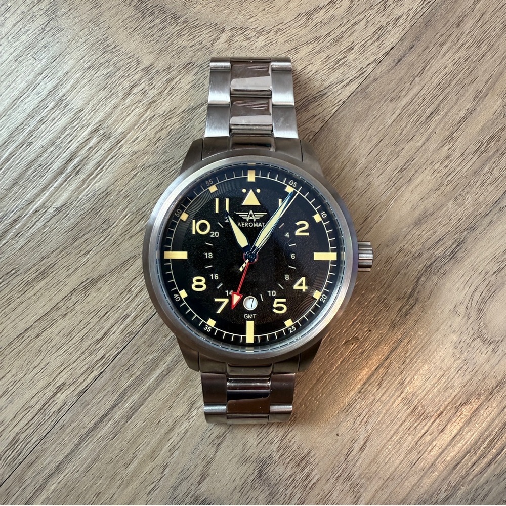 Aeromat GMT Jet Bracelet Silver and Black Stainless Steel Watch